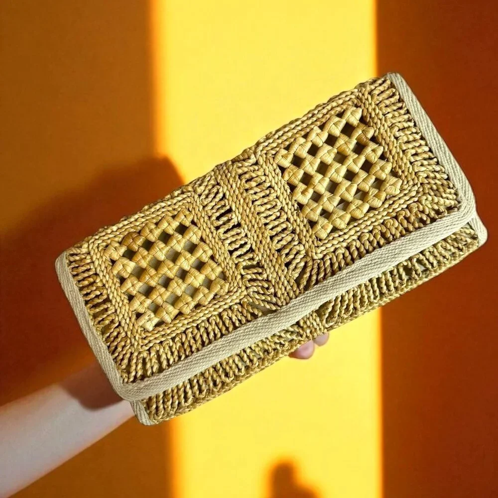 Vintage 60's Epitome Italian Woven Straw Clutch Bag Handbag